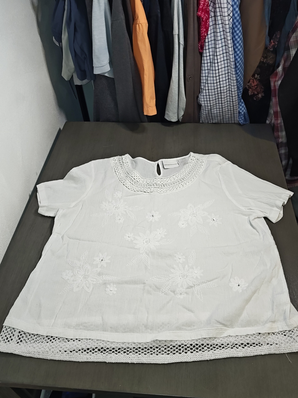 Alfred Dunner White Cotton Lace-Accent Tank